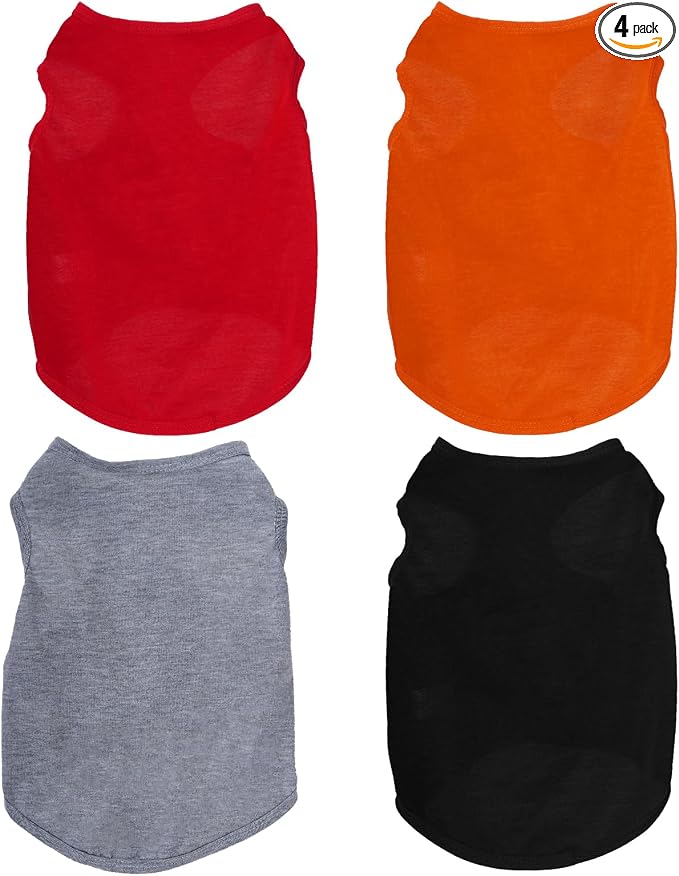 4 Pcs Cat Shirts Solid Color Dog Clothes Summer Sleeveless Pet T Shirts for Small Pet Dogs Cat (Black,Grey,Red,Orange, Large)