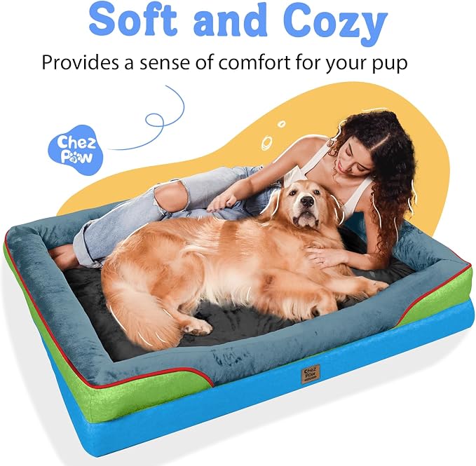 Waterproof Orthopedic XL Dog Bed for Large and Extra Large Dogs | Egg Crate Foam, 4-Sided Bolster Support, Waterproof Liner, Non-Slip Bottom, Machine Washable Cover, 42 x 30 Inch