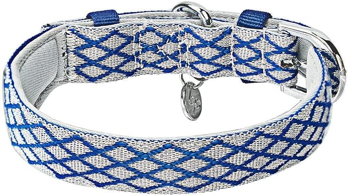 Blueberry Pet Diamond Pattern Adjustable Neoprene Padded Dog Collar with Metal Buckle - Royal Blue, Neck 13-16.5", for Medium Breed