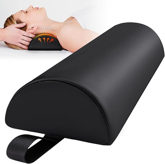 Noverlife Half Round Massage Table Bolster Pillow with Strap Handle, 17 x 6 x 4 in PU Leather Semi-Round Bolster Pillow for Neck, Under Knee Ankles Pain Relief Half Moon Knee Bolster for Massage Table
