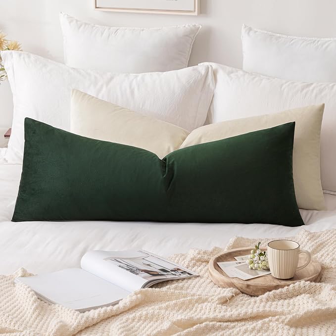 MIULEE 14x36 Inch Lumbar Long Velvet Throw Pillow Cover Set of 1 Army Green | Soft Luxury Decorative Throw Pillow Cover, Single Rectangle Cushion Case, Home Decor for Couch Sofa Bedroom Bed