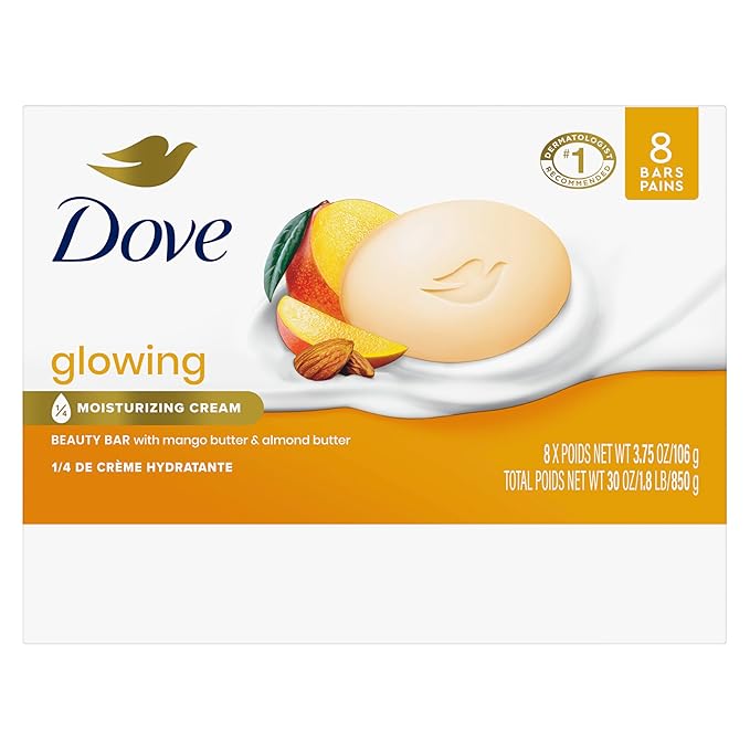Dove Beauty Bar Soap Glowing Mango & Almond Butters,for Radiant Skin,Illuminates Skin 3.75 oz,(Pack of 16)