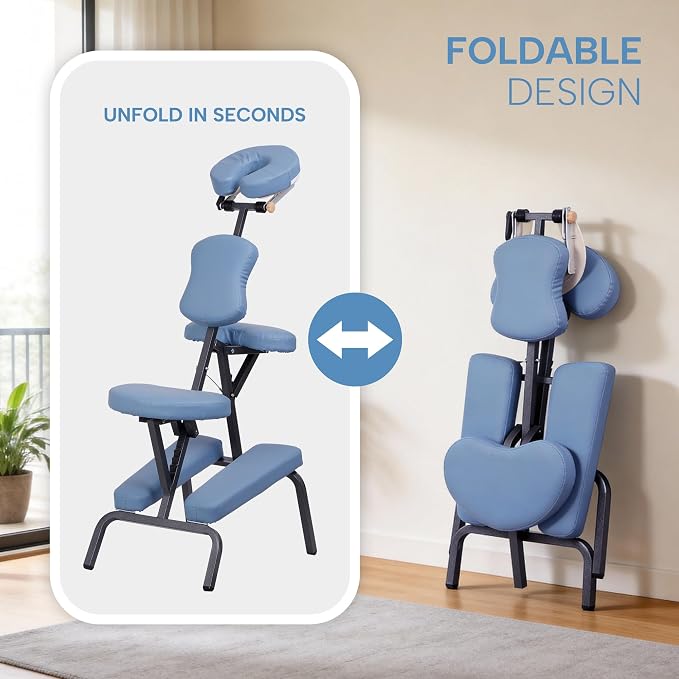 Zeny Portable Massage Chair, 4 in Thick Foam Therapy Spa Salon Folding Massage Chair with Face Cradle, Carrying Bag