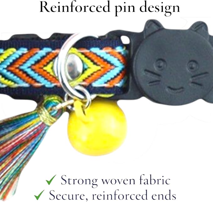 Cat Collar with AirTag Holder – Breakaway Lightweight Woven Cat Collar, Adjustable with Bell for Cats & Kittens (Midnight Dusk Set) | Amazegoods