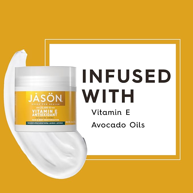 JASON Vitamin E Antioxidant Intensive Crème Face & Body Moisturization, 25,000 IU Body Cream Moisturizer, 4 Fluid Ounces