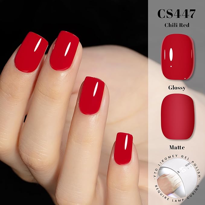 YTD Likomey Chili Red Gel Nail Polish,15ml Salon Home DIY Nail Art Manicure and Pedicure Fall Winter Soak Off UV Color Varnish,CS447