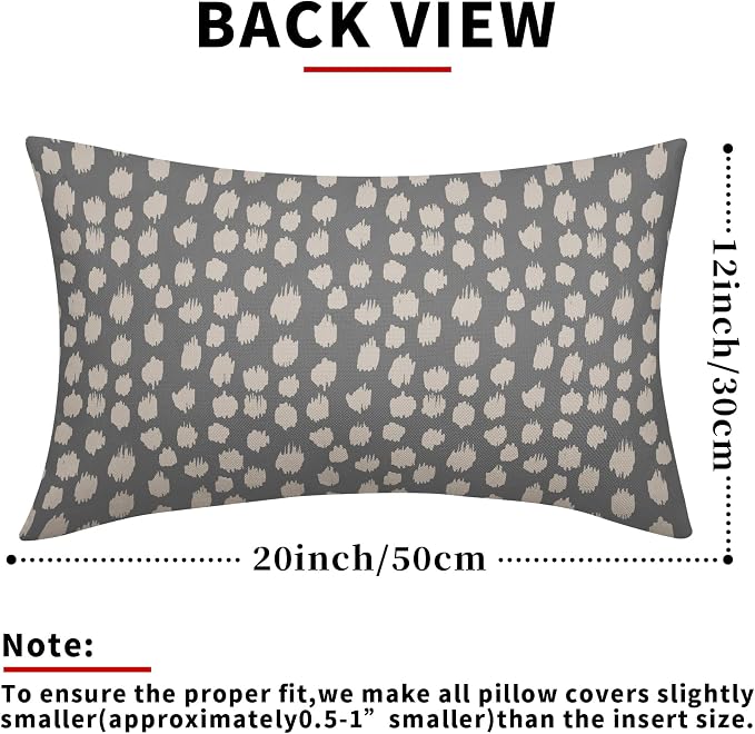 Grey Gray Cream Dots Lumbar Pillow Covers 12x20 Set of 2 Boho Design Polka Dot Print Throw Pillows Modern Outdoor Decorative Pillowcase Rectangle Linen Cushion Cases Decor for Sofa Couch Bed