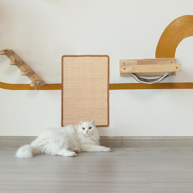 FUKUMARU Cat Scratcher Mat, 23.6 X 15.7 Inch Natural Sisal Cat Scratch Mat | Horizontal Cat Scratching Pad Mat Floor Rug with Sticky Tapes, Cat Wall Scratcher for Indoor Cats, Protect Couch and Carpet