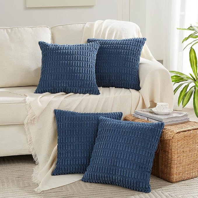 Fancy Homi 4 Packs Decorative Throw Pillow Covers for Living Room Couch Bed, Modern Farmhouse Boho Home Décor Accent Cushion Case, 14" x 14", Dusty Blue