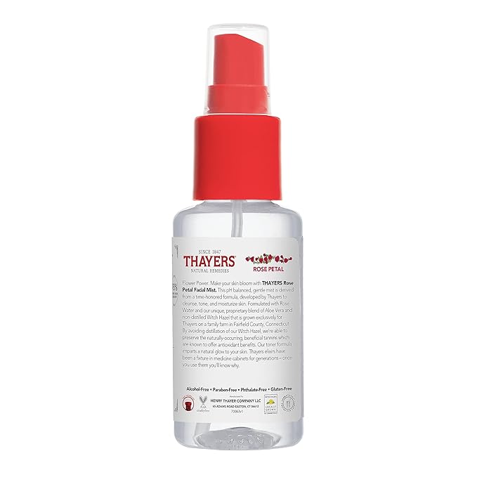 Thayers Alcohol-Free Witch Hazel Facial Mist Toner with Aloe Vera, Rose Petal, Soothing and Hydrating, for All Skin Types, Trial Size, 3 oz