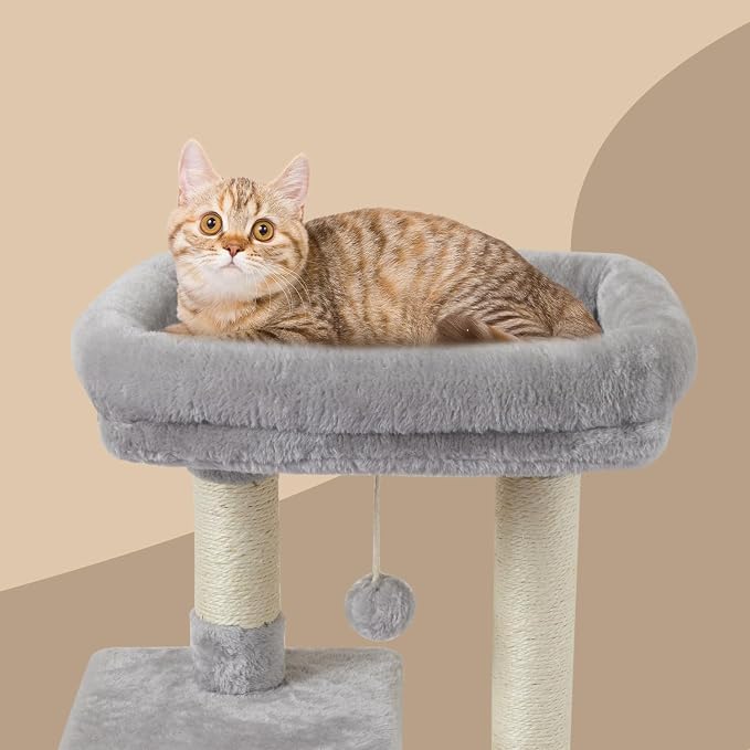 Cute Cat Tree Kitten Cat Tower Condo Cat Furniture Sisal Scratching Posts G | FISH&NAP For Indoor Jump Platform Activity Center Play House Gray
