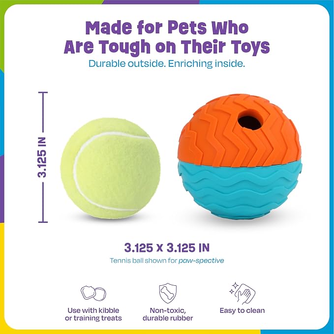 Brightkins Tough & Tumble 2 Piece Treat Dispenser: Small Textured Ball - Interactive Dog Toys, Enrichment Toys for Dogs, Dog Treat Dispensing Ball, Brain Training for Dogs, Puppy Slow Feeder, Pet Toy