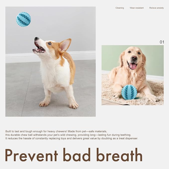 Mira's Pocket Engaging Treat-Dispensing Chew Ball for Dogs - Natural Rubber Puzzle Toy for Teething, Boredom & Dental Health (Sky Blue & Pink, Large)