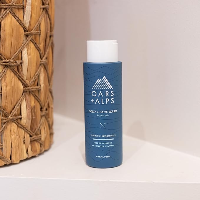 Oars + Alps Mens Moisturizing Body and Face Wash, Skin Care Infused with Vitamin E and Antioxidants, Sulfate Free, Aspen Air, 2 Pack