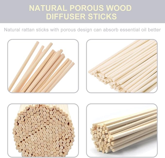 HOSSIAN Reed Diffuser Sticks - Reed diffusers-Reed Sticks -Diffuser Glass Bottles-Diffuser Refills- Natural Rattan Wood Replacement for Aroma Fragrance (10"*3mm Primary Color)