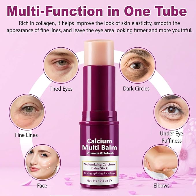Calcium Volume Multi Balm Stick, 2Pcs Calcium Balm Stick, Nourishing Skin Tightening, Support Elasticity & Hydration, for Face, Eye & Neck Hydrating Make Up Base Moisture