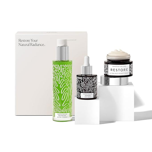 Naked & Thriving The Advanced Renewal Routine | Restore Ultra-Rich Night Cream (50g) + Refresh Gentle Enzyme Cleanser (120ml) + Renew Resurfacing Night Serum (30ml) (Set of 3)