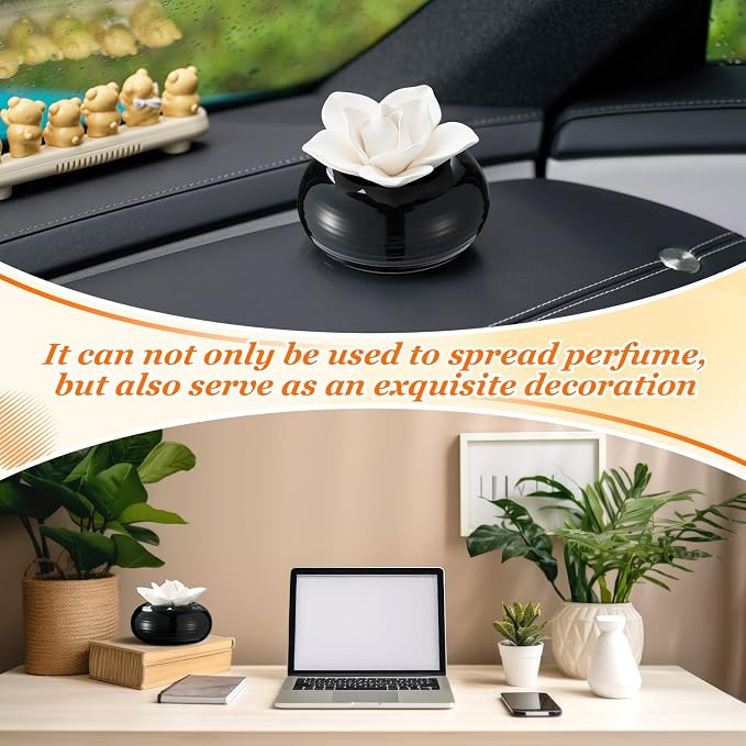 Honeydak 1 Pcs Ceramic Essential Oil Diffuser, Non Electric Reedless Passive Porcelain Flower Aromatherapy Diffuser, Decorative Floral Design Tabletop Office Home Bathroom Decor (White Lotus)