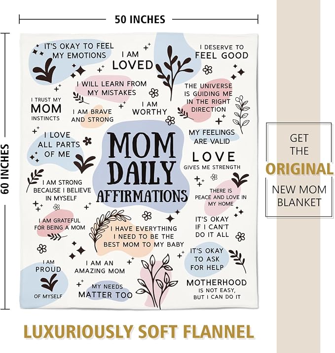 BaubleDazz New Mom Gifts Blanket, Mom Daily Affirmations(50" x 60") | Postpartum Pregnancy Gifts for First Time Moms, Mommy to Be, Mama, New Mom Essentials, Birthday Gifts for Mom