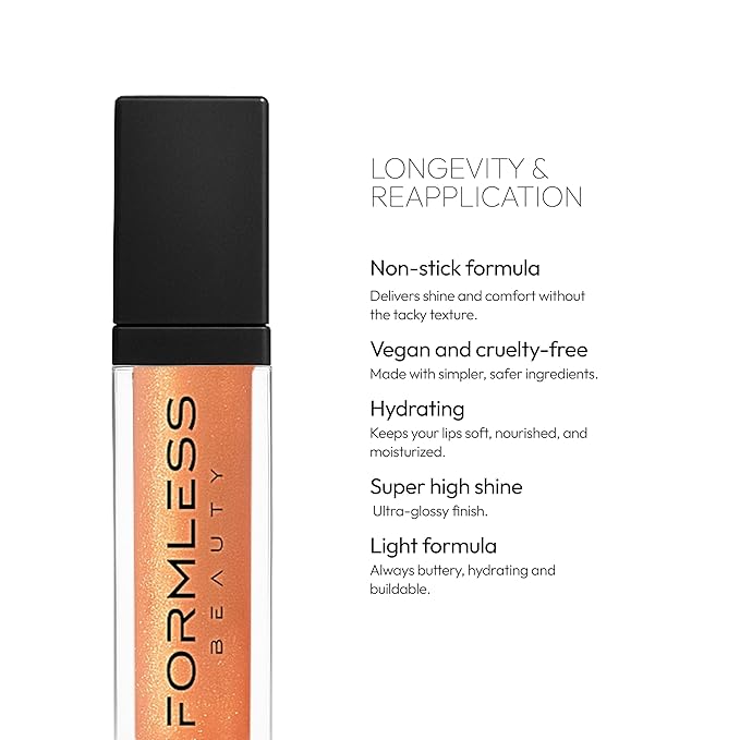 Formless Beauty by Jenny McCarthy – Majestic Peach Lip Gloss (Peach Gold Glitter) – Clean, Hydrating, Non-Toxic, Vegan Shine