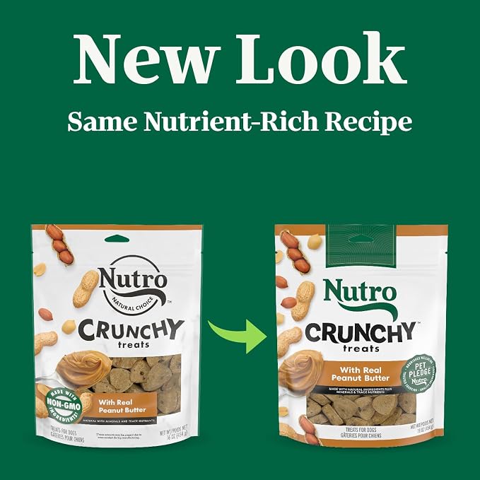 Nutro Crunchy Dog Treats with Real Peanut Butter, 16 oz | 5 calories per treat, natural ingredients, no corn, wheat, soy protein, low calorie, quality protein, ideal for training