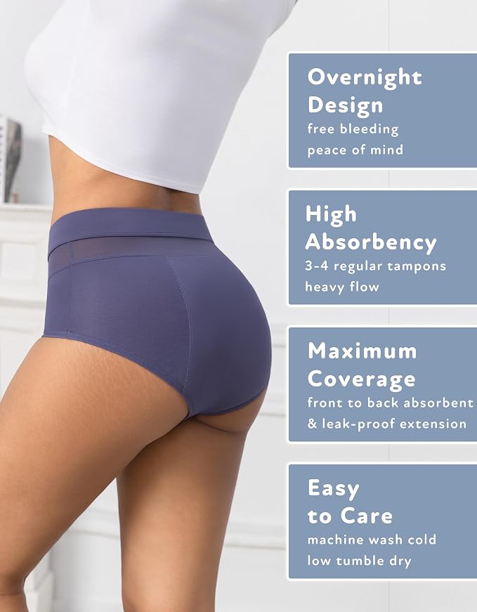 Goat Union Overnight Period Underwear for Women Heavy Flow, Leakproof Menstrual Panties Full Coverage
