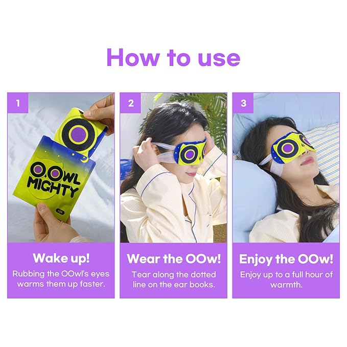 OOwl Mighty Steam Eye Mask, 24 Pack Disposable Self-Heating Warm Compress for Dry Eyes, Puffy Eyes, and Fatigue Relief, Unscented Heated Sleep Mask for Travel, Spa, Home & Gifts for Women & Men