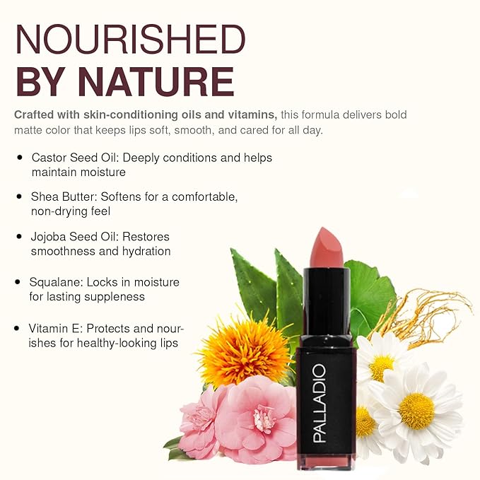 Palladio Herbal Matte Lipstick, Creamy and Full Coverage Long Lasting Matte Lipstick, Plum Majesty