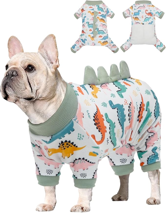 CuteBone Dinosaur Costume Dog Pajamas, Stretchy Spandex Crystal Velvet Sleepwear Coat for Small Dogs, Soft & Warm Pet Outfit Clothes for Cold Weather, Cozy Pullover Design COSP17L