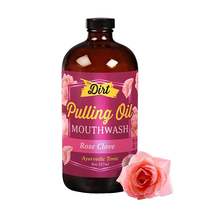 The Dirt Gluten Free Oil Pulling Mouthwash - Dental Tonic with Essential Oils for Bad Breath, Non-GMO… (Luscious Rose, Clove & Mint, 8 Ounce)