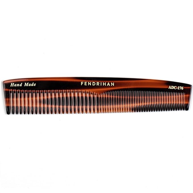 Fendrihan Hand Finished Double Tooth Comb for Men, Faux Tortoise (6.7 Inches)
