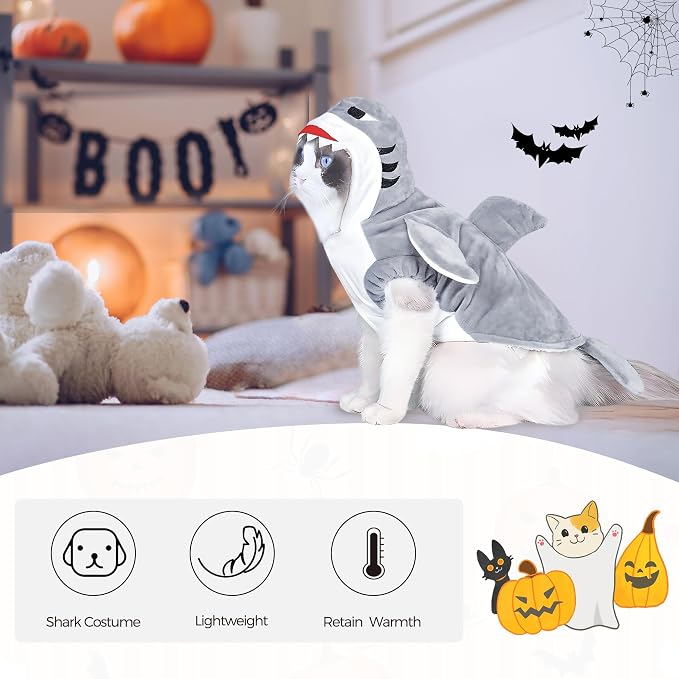 NACOCO Halloween Pet Shark Costume - Dog Cute Clothes Hoodie Cat Warm Outfit Coat Apparel for Small Medium Large Dogs and Cats (Grey, XS)