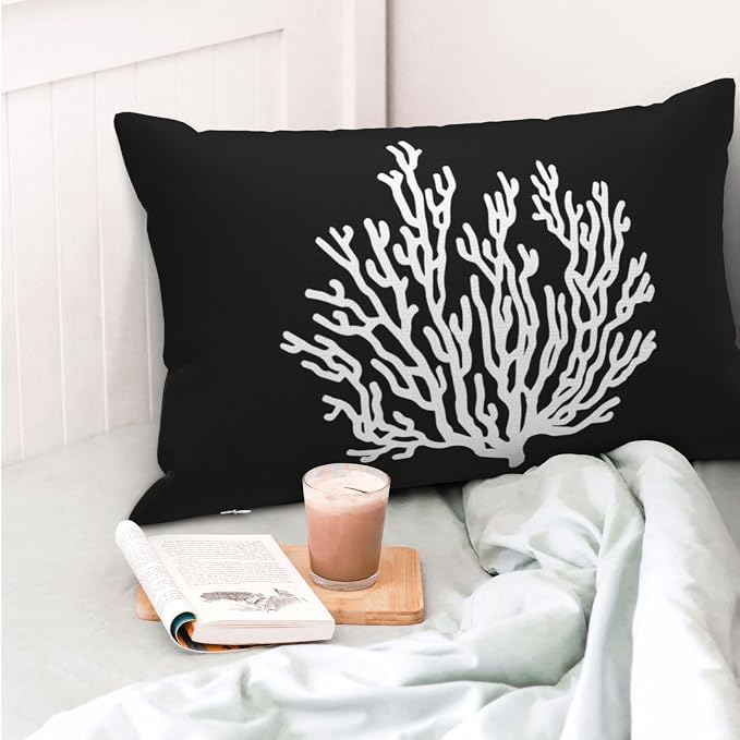 Coastal Pillow Covers 12x20 Set of 2 Black Starfish Throw Pillows Nautical Ocean Decorations Summer Beach Coral Pillowcase Outdoor Decor Linen Farmhouse Square Cushion Case for Sofa Bedroom