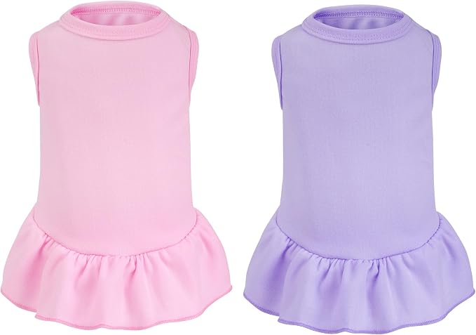 2 Pcs Dog Dresses Cat Skirt Solid Color Dog Clothes Summer Sleeveless Puppy Girl Clothes for Small Pet Dogs Cats (Pink,Light Purple, Large)