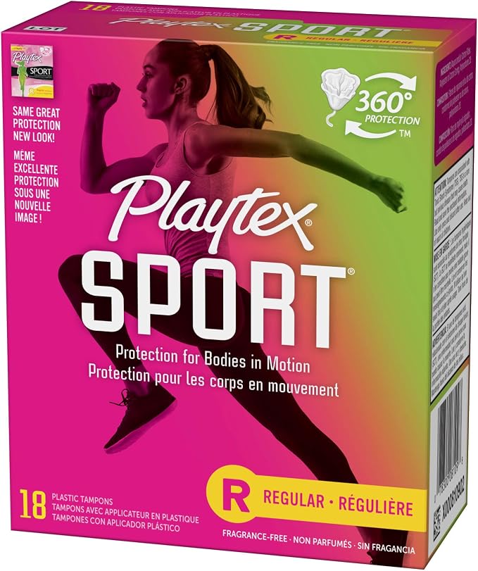 Playtex Sport Tampons Regular Absorbency, Fragrance-Free - 18ct | Regular Tampons for Women, Feminine Care, Playtex Tampon with 360 Leak Defense
