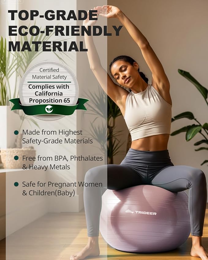 Trideer Exercise Ball, Stability Yoga Ball for Physical Therapy, Active Sitting, Pregnancy & Birth Labor Prep, Core Strength, Balance Training, Posture Improvement and Daily Stretching, 55/65/75cm