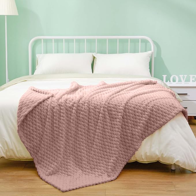 Excervent Hexagon Jacquard Throw Blanket for Bed, 50x70 Inches, Grey Pink | Decorative Fuzzy Flannel Fleece Throw Blanket for Sofa Bed Couch, Super Soft Cozy, Suitable for All Seasons