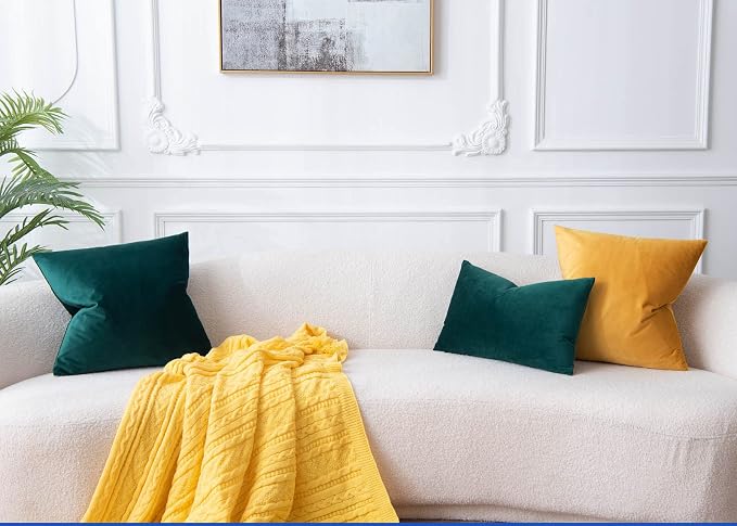 Throw Pillow Covers Set of 2 Velvet Cushion Covers 14x14,Dark Green | Decorative Pillow Covers with Invisible Zipper for Couch Sofa Bed Living Room Bedroom Home Decor Christmas