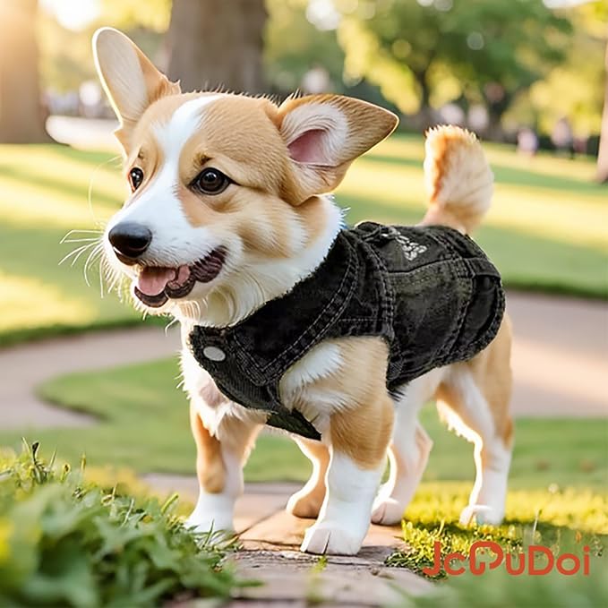 Black Security Dog Jean Jacket,Pet Denim Coat,Puppy Clothes(L) | Small Dogs Cotton Classic Overalls Cat Costumes Sleeveless Washed Vest Outfit T-Shirts Male Boy Girl