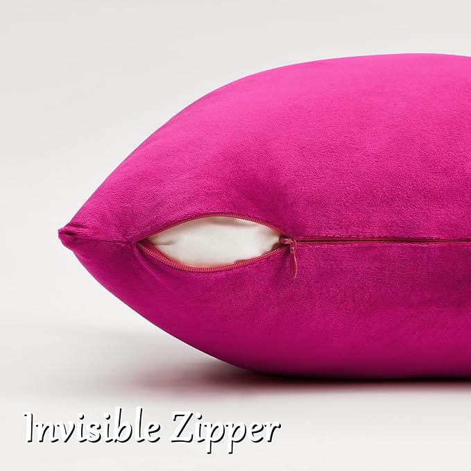 GIGIZAZA Hot Pink Velvet Pillow Covers 18x18 Decorative Pillows Pack of 2 | Throw Pillows for Couch Sofa,280gsm Soft Textured Fabric,Modern Square Pillowcases,Luxury Cushion Covers