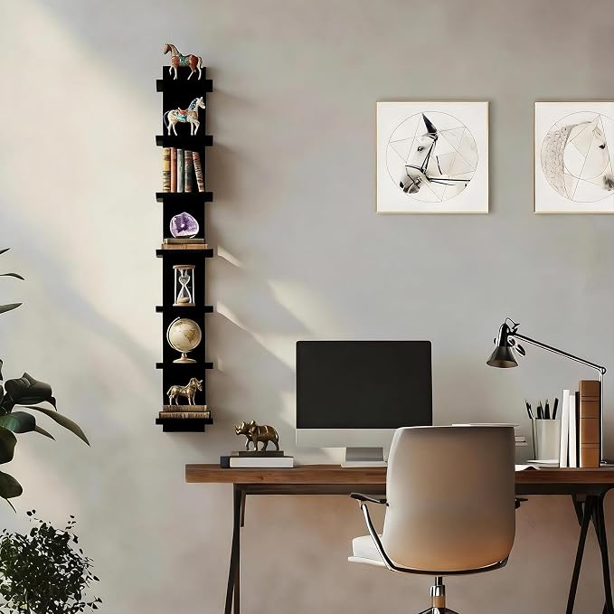 7 Tier Vertical Wall Shelf for Room Decor - Floating Shelves for Wall, Makeup Vanity, Perfect Display Storage for Small Spaces, Black Decorative Shelves