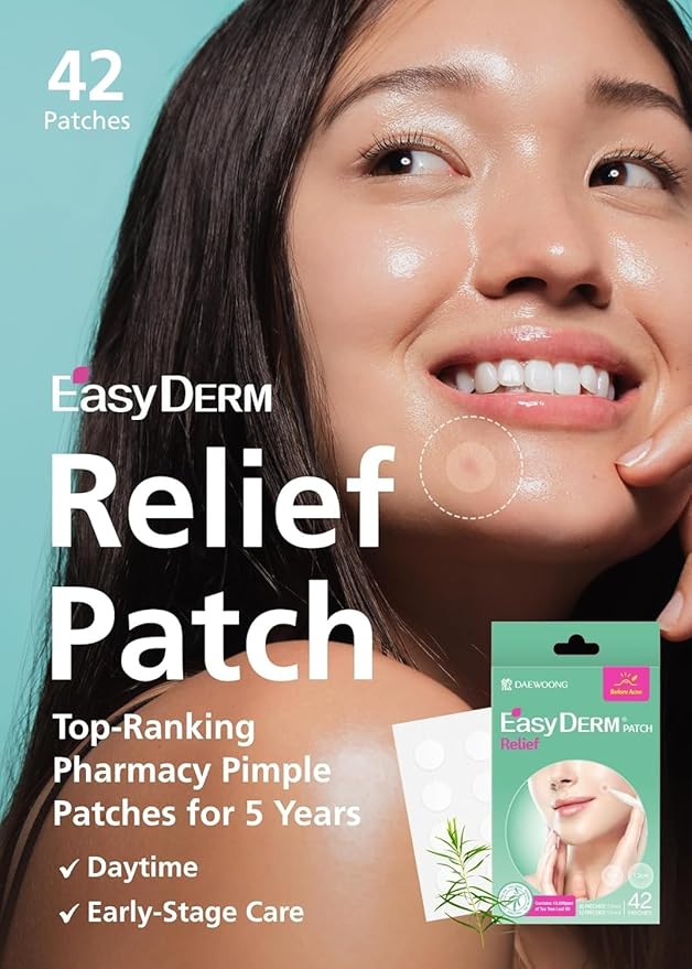 DWEasyDerm EasyDerm Relief Invisible Patch 10 Packs (420 Patches) | 10,000 ppm Tea Tree Oil, Ultra-Slim 0.1mm, Waterproof Pimple Patch, Clear Acne Spot Treatment for Everyday Use