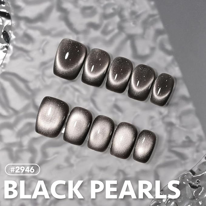 GAOY Jelly Black Cat Eye Gel Nail Polish, 16ml Glitter Holographic Nail Polish with Magnet, Reflective Translucent UV Gel, 2946 Black Pearls