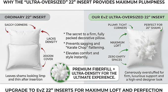 EvZ Premium 20x20 Pillow Insert (Single Pack) - Decorative Square Throw Pillow Form - Soft Polyester Stuffer with Elegant White Striped Shell - Ideal for 20x20 Covers