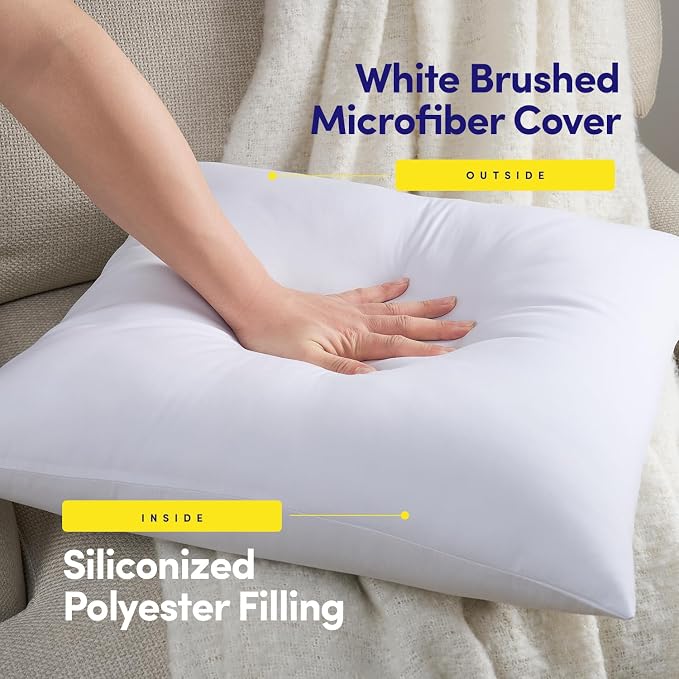 18X18 Pillow Inserts - Throw Pillow Set - Cushion Inserts for Decorative Throw Pillows Covers - Soft & Supportive Pillows for Couch, Sofa, Bed, or Chair, 2 Pack - 18" x 18"