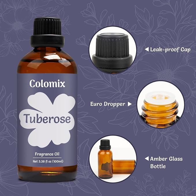 Premium 100ml Tuberose Fragrance Oil, Essential Oils for Diffusers for Home, Long-Lasiting Scented Oil for Candle Making, Soap Supplies and Tuberose Pefume and More, Spring Aroma Oil Gifts