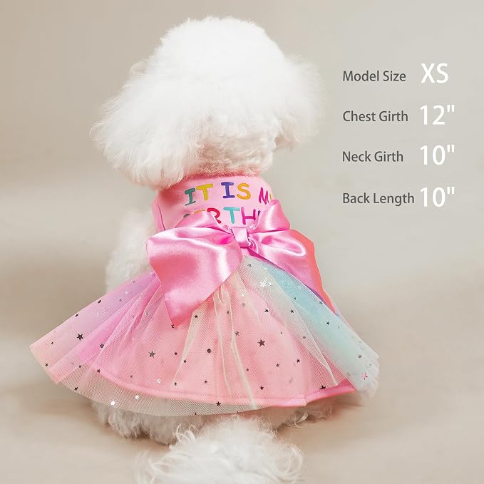 PUPTECK Cute Princess Dog Dress for Birthday Puppy Clothes Outfits Pink S | Puppy Doggie Cat Pet Outfit Apparel Costume for Birthday Party Holiday Photoshoot for Small Medium Large Dogs