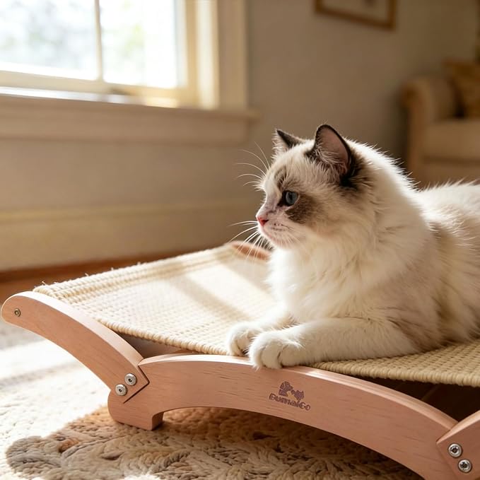 Extra-Large Sisal Cat Scratcher Bed for Indoor Cats, Cat Scratching Post with Hammock Nartural Sisal Scratch Pad for Large Cats Scratcher Lounge Chair, Wooden Cat Furniture (Nartural)