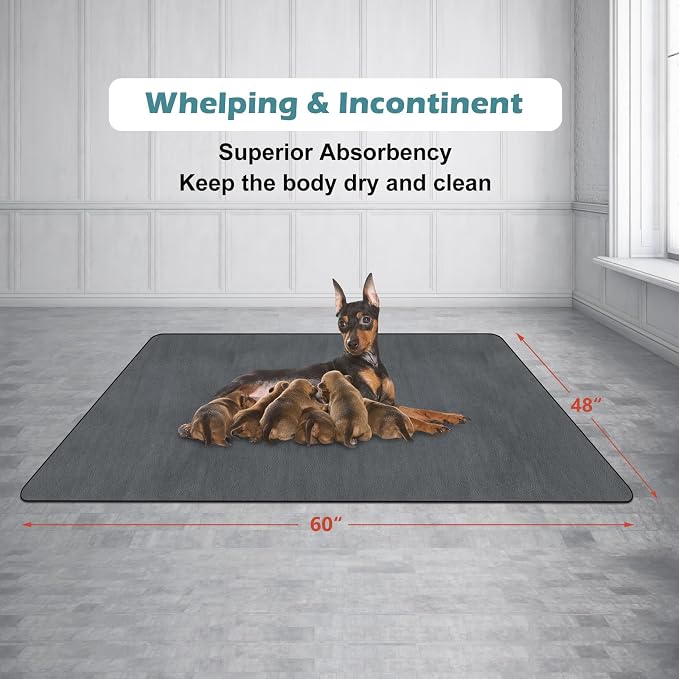 Washable Pee Pads for Dogs 60"x48" Reusable Dog Pads Large Upgrade Non-Slip Dog Pee Pads Heavy Absorbency Puppy Pee Pads Quick Dry Whelping Pads/Waterproof Puppy Training Pad