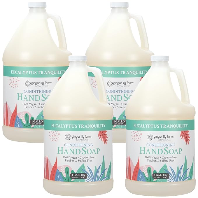 Ginger Lily Farms Botanicals Conditioning Liquid Hand Soap Refill, Eucalyptus Tranquility, 100% Vegan & Cruelty-Free, 1 Gallon (Pack of 4)